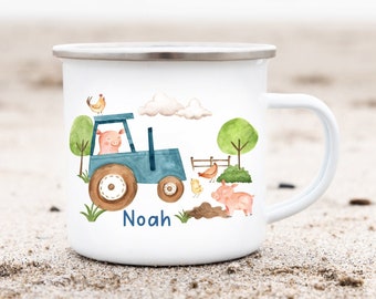 Cup Tractor Pig Personalized Desired Name Enamel Enamel Ceramic Mug Child Cup Enamel Ceramic Mug Policeman Young Girls