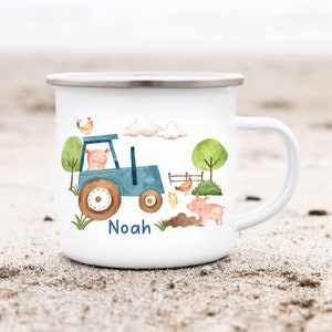 Cup Tractor Pig Personalized Desired Name Enamel Enamel Ceramic Mug Child Cup Enamel Ceramic Mug Policeman Young Girls