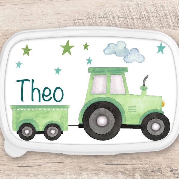 Brotdose Traktor personalisiert Wunschname Brotbox Lunchbox, Aquarell