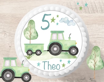 Cake Topper Birthday Tractor Farm Fondant Sugar Image Personalized Tractor Bulldog Boy Girl Birthday Party