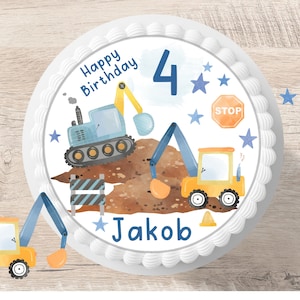 Cake topper birthday construction site personalized name number fondant sugar picture boy girl construction worker birthday party birthday cake