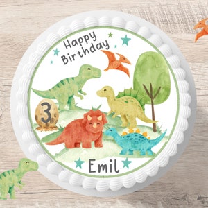 Cake topper birthday dinosaurs fondant sugar image personalized boy girl prehistoric times birthday party birthday cake Jurassic