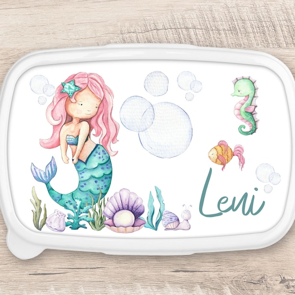 Brotdose Meerjungfrau personalisiert Wunschname Brotbox Lunchbox, Aquarell