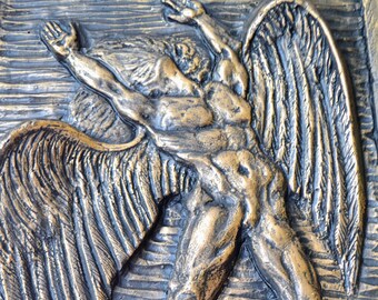 Handmade Icarus Gold Rock art Sculpture