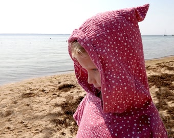 Badeponcho, Musselin, Musselinkleid, himbeere mit weißen Punkten