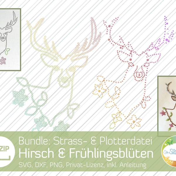 Bundle rhinestone template and plotter file spring deer, rhinestone file deer head, plott file antlers, as svg and dxf of senSEASONal