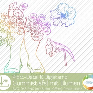 Foil plot rubber boots with flowers, plot file nasturtium, including digistamp version of all flowers and boots, instant download