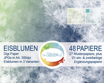 Eisblumen digital paper complete package with all 3 variants of senSEASONal, natural ice flower frost digipaper digipaper digi-paper