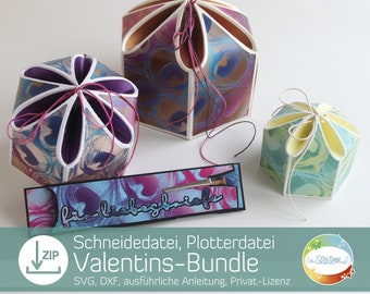 Plotter file Valentine's Day bundle, dome box, gift box, packaging pen holder, flower box for giving as a gift, pen holder for love letters