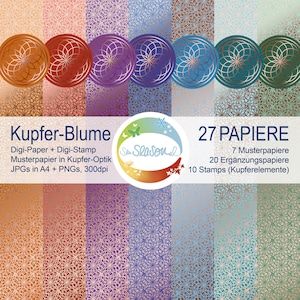 DigiPaper Kupfer-Blume in Kupfer-Optik, mit passendendem DigiStamp zum Sofortdownload, Digitalpapier von senSEASONal