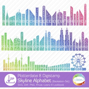 Digistamps Skyline Alphabet, SVG, PNG für Statement-Shirts, Plotterdatei für Karten, Gutscheine, Einladungen und Papier plotten