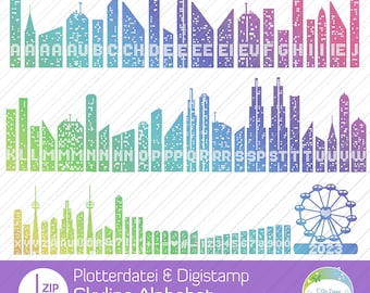 Digistamps Skyline Alphabet, SVG, PNG für Statement-Shirts, Plotterdatei für Karten, Gutscheine, Einladungen und Papier plotten