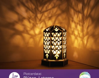 Laterne SVG, Plotterdatei, Schneidedatei, Leuchte mit Blüten-Deko aus Papier plotten, Lampe mit Lichterspiel, Design von senSEASONal