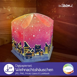 Digipapierset Weihnachts-Häuschen, weihnachtliches Motiv-Papier für Geschenke, Adventskalender, Basteln zu Weihnachten, Design senSEASONal