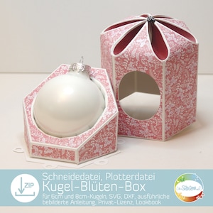 Kerstboombaldoos met bloem, plotterbestand voor kerstcadeauverpakking van senSEASONal, voor kerstballen met 6 cm en 8 cm