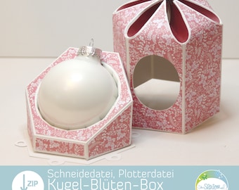 Christmas tree bauble box with blossom, plotter file for Christmas gift wrapping from senSEASONal, for 6 cm and 8 cm Christmas baubles