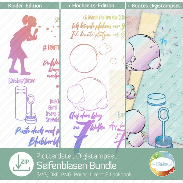 Seifenblasen Bundle, Digipapier, Digistamp, Plotterdatei rund ums Blubberblasen machen, Kinder, Hochzeit, Design von senSEASONal