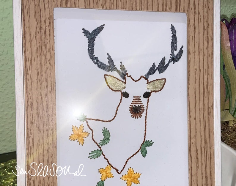 Plotter file deer with spring flowers, instructions for embroidery card, thread graphics, embroidery, antlers, spring, plot file of senSEASONal image 8