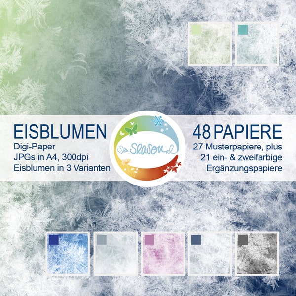 Eisblumen Digitalpapier Komplettpaket mit allen 3 Varianten von senSEASONal, Natur Eisblume Frost Digipaper Digi-Papier