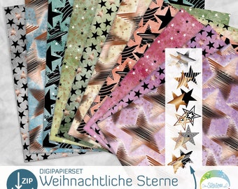 Digipaper Christmas stars, Christmas paper for gifts, Advent calendars, ball decorations, Christmas decorations