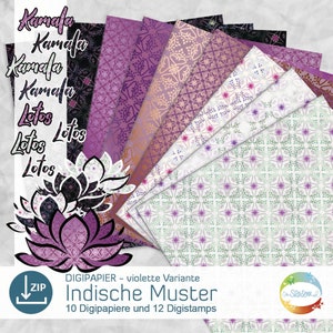 Papier Indien violett, Digipapier mit indischen Mustern, Digistamp Laterne, Lichterfest, indisch inspiriertes Digistampset von senSEASONal