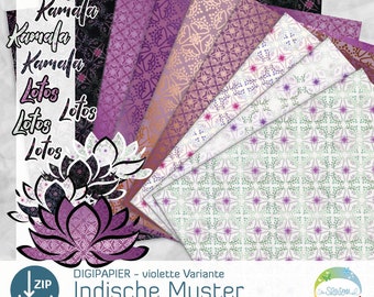 Papier Indien violett, Digipapier mit indischen Mustern, Digistamp Laterne, Lichterfest, indisch inspiriertes Digistampset von senSEASONal