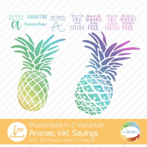 Plott-Datei Ananas, Vektorgrafik inkl. coole Sprüche, Cocktail-Sayings, Frucht in 2 Versionen, Design von senSEASONal