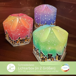Lichtbak, lantaarn SVG in 2 maten, plotterbestand voor papier inclusief instructies, met geweldig lichtspel, voor 3 theelichtjes