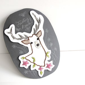 Plotter file deer with spring flowers, instructions for embroidery card, thread graphics, embroidery, antlers, spring, plot file of senSEASONal image 2