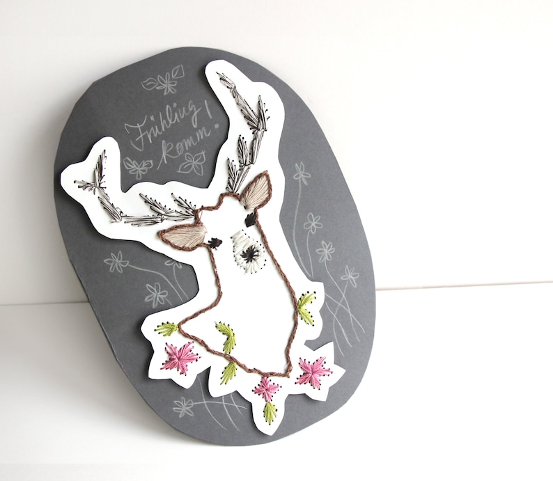 Plotter file deer with spring flowers, instructions for embroidery card, thread graphics, embroidery, antlers, spring, plot file of senSEASONal image 2