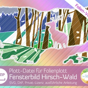 Finestra del file plotter storia foresta di cervi, variante di pellicola per immagine della finestra, immagine trasparente con foresta autunnale, decorazione della finestra artigianale di senSEASONal