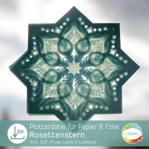 Plotterdatei Rosetten-Stern, Fensterstern für Papier und Folie, ideal für Anfänger, mit Anleitung für Sternenständer, Design von senSEASONal