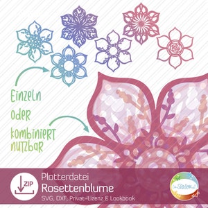 Rozetbloem, papieren bloem, plotbestand voor folie en papier, lentedecoratie voor kaarten, scrapbooking, cadeaudecoratie
