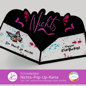 Pop-Up Karte Nichts, Schneidedatei für Papier, Plotterdatei zum Geburtstag, wenn nichts gewünscht wird, Geburtstagsgeschenk mit Anleitung