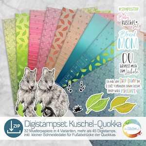 Set de timbres numériques Cuddly Quokka, digipapers, digis et dictons sur le thème du sourire, d'être maman, des câlins, du bonheur, design par senSEASONal