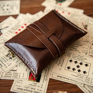 Petite pochette en cuir, pour cartes à jouer, Lenormand, poker, bridge, marron antique