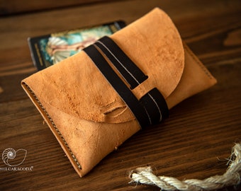 Pochette en cuir moyen, pour Tarot, Lenormand, runes, cartes oracle, tan, naturel, split