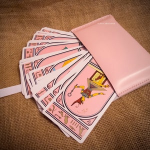 Medium leather pouch, for Tarot, Lenormand, runes, oracle cards, pink