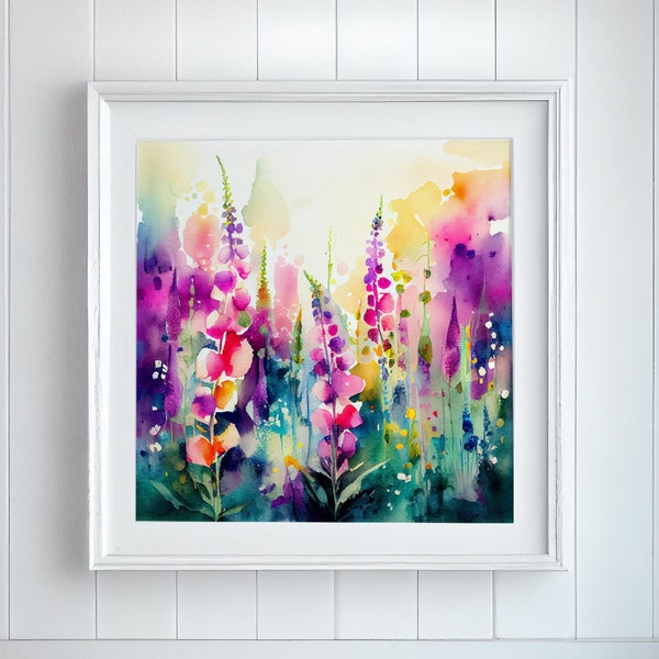 Abstract Wildflower Meadow Painting, Colourful Vibrant Botanical Art Prints, Abstract Mixed Media flower Art, Extra Large Painting, Wall Art