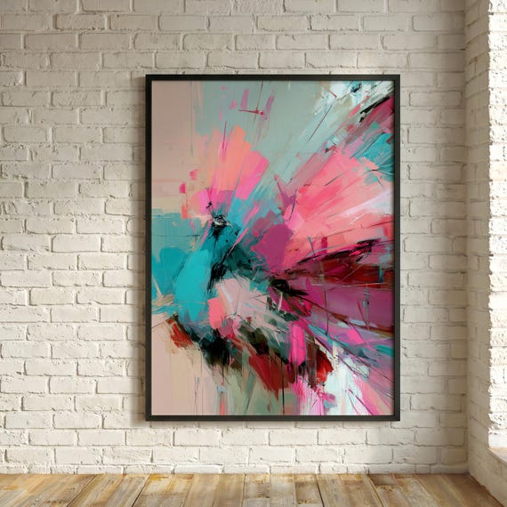 Peacock Abstract Blue and Pink Modern Living Room Art | Vibrant Wall Decor