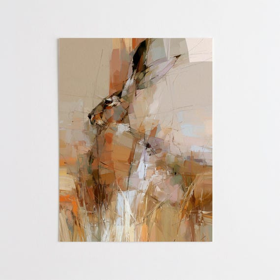 Abstract Hare Warm Tones Modern Living Room Wall Art | Nature Inspired Home Decor