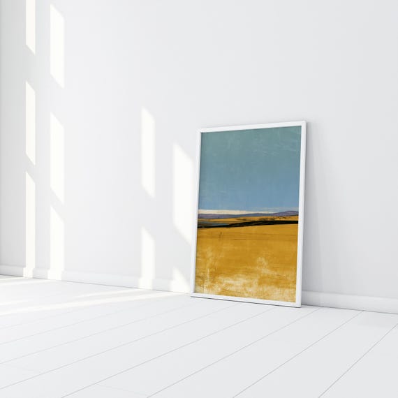 Abstract Landscape Rothko Inspired Blue Gold Living Room Wall Art | Minimalist Home Decor