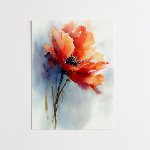 Poppy Abstract Red Art for Living Room | Watercolour Flowers Wall Art