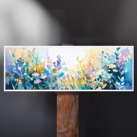 Panoramic Flower Meadow Painting Colourful Botanical Art Prints Abstract Landscape Wild Flower Art Extra Large Panoramic Floral Wall Art