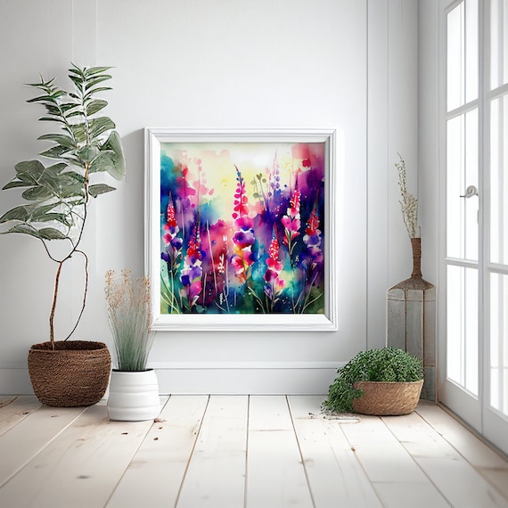 Abstract Wildflower Meadow Art Print, Colourful Botanical Painting