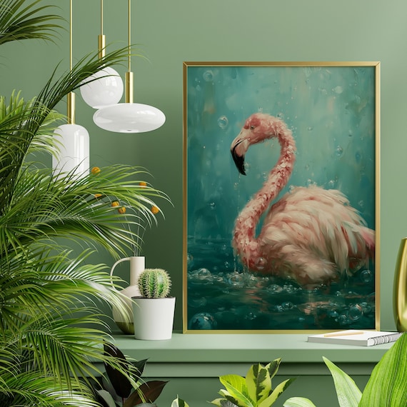 Flamingo Bubble Bath Impressionist Pink Tones Bathroom Wall Art | Elegant Home Decor