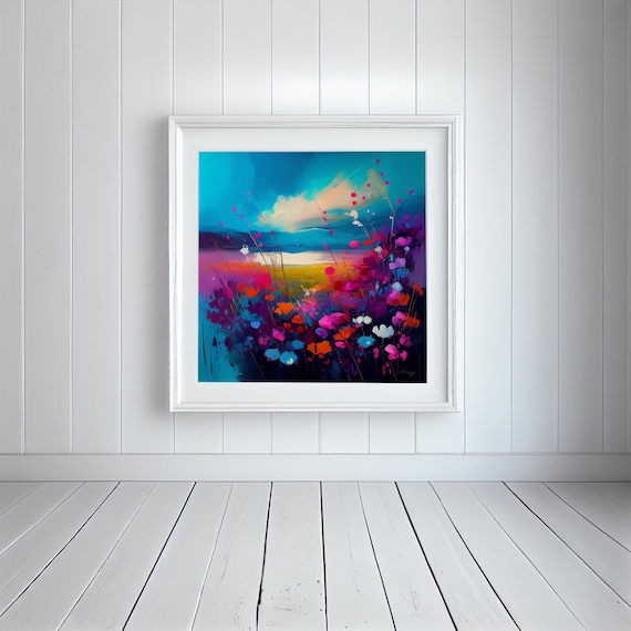 Abstract Wildflower Meadow Poppy Painting, Colourful Botanical Art Prints of Poppies, Abstract flower Art, Large Painting, Wall Art