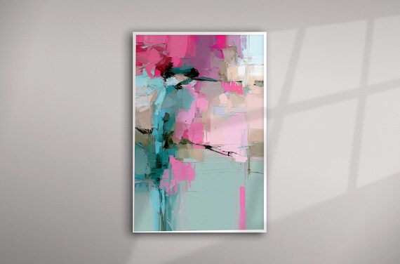 King Fisher Abstract Pink Blue Modern Living Room Wall Art | Colourful Home Decor