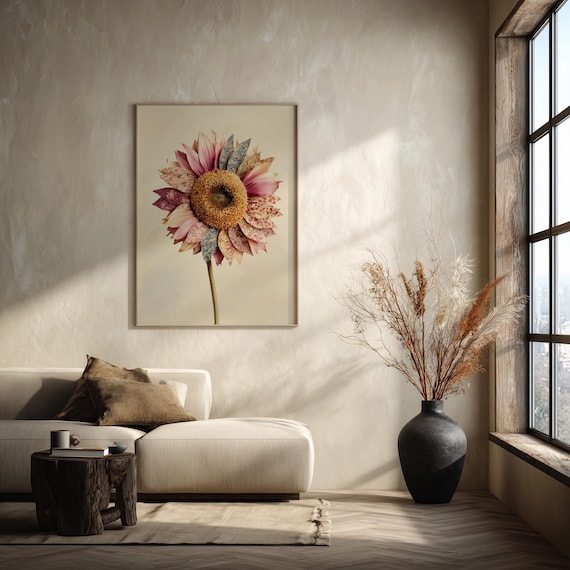 William Morris Sunflower Vintage Floral Art Farmhouse Country Living Bohemian Pink Tones Living Room Decora