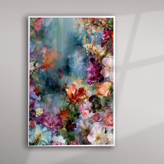 Luxurious Fantasy Abstract Flowers Living Room Whimsical Wall Art | Girly Art